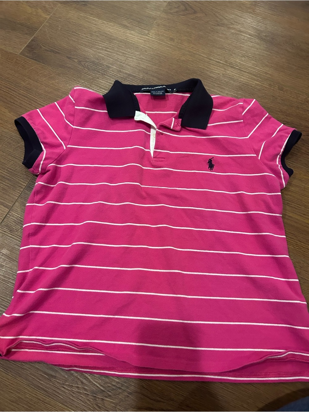 Ralph Lauren Girls' Hot Pink Striped Polo with Black Trim